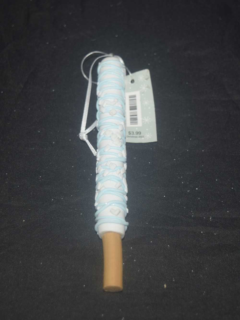Candy Land Theme Faux Blue Frosted Pretzel Christmas Ornament NWT